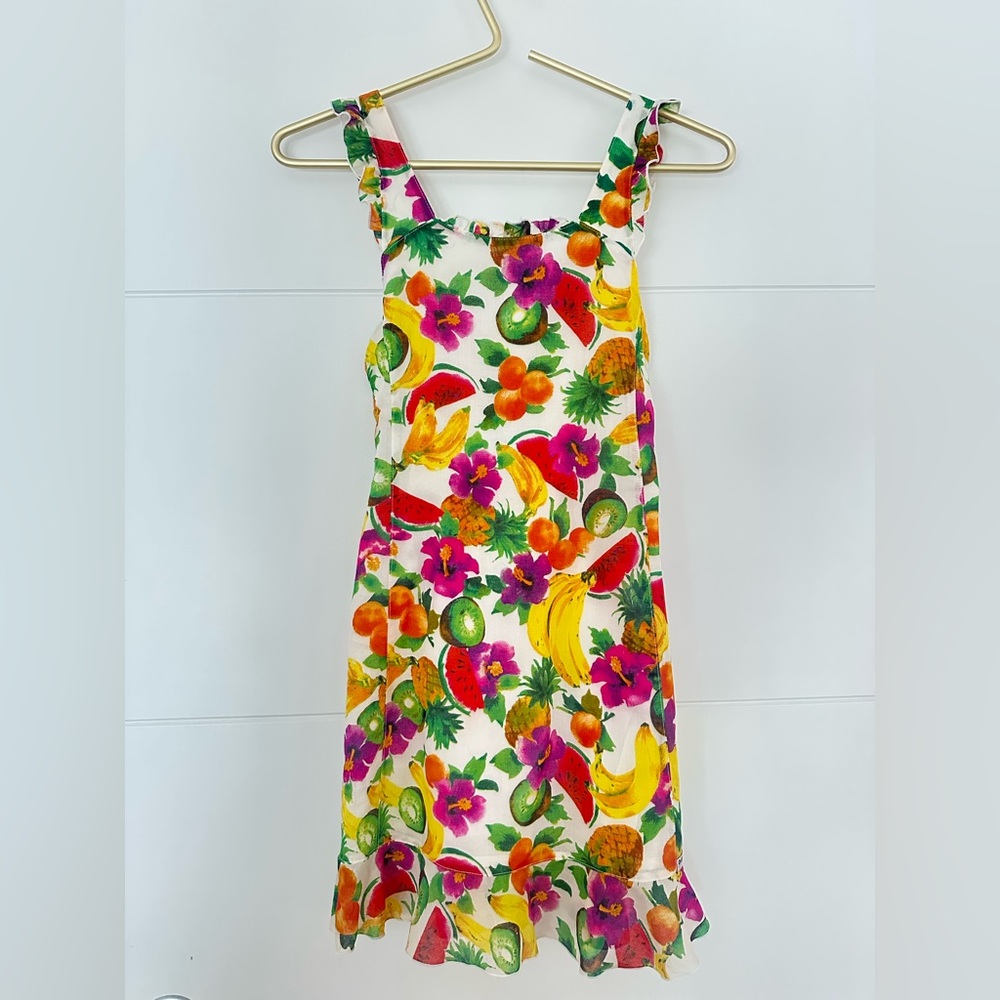 Dolce & Gabbana Girls Tropical Fruit Print Dress with Bright Multicolor Accents